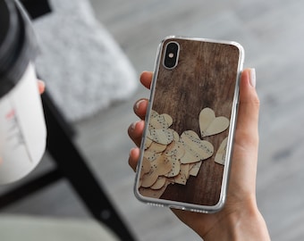 Music Hearts Phone Case Wood Cover for iPhone 16, 15, 14, 13, 12, Samsung S24Ultra, S23FE, S22, A15, A14, Pixel 9Pro XL, 8A, 8Pro, 7A, 6A
