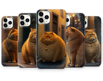 Funda para teléfono con diseño de gato naranja gordo para iPhone 16, 15Plus, 14, 13, 12, Samsung S24Ultra, S23FE, S22, A15, Pixel 9Pro XL, 8A, 8Pro, 7A, 6A