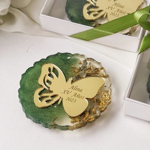 Emerald Green Quinceanera Butterfly Party Favors,Epoxy Magnet,XV Anos Favors,Sweet 16 Favors Box,Mis 15 Anos Party Gifts, Quinceañera Gifts