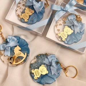 Custom Teddy Bear Party Thank You Favors,Epoxy Keychain Baby Boy Gifts,Carousel Party Gifts,Baptim Favors,First Communion Gifts Favor