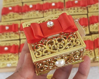 Elegant Gold Wedding Favor Box, Personalized Candy Box