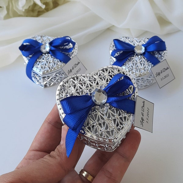 Royal Blue Wedding Favors Boxes,Heart Ring Box,Henna Favors Boxes,Sweet 15,Engagement Favors,Personalized Baptism Favors For Guests,Gifts