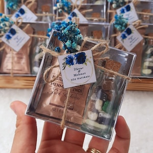 Gastbegünstigungen für Gäste in schüttelnd,Blaue Blumen rustikal,Hochzeit Schokoladenbegünstigungen,Taufbegünstigungen,türkische Kaffeedose