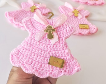 Crochet Dress Magnet, Baby Shower Party Favor, Personalized Newborn Gift
