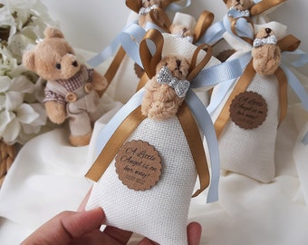 Personalized Teddy Bear Favor Bags, Lavender Pouch, Baby Shower, Christening