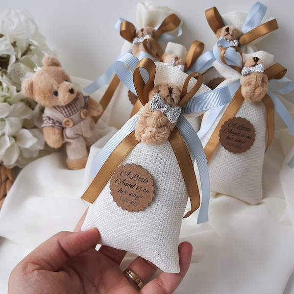 Personalized Teddy Bear Gift Bags, Party Teddy Bear Baby Shower Favors,Lavender Pouch,Personalized Gifts,Thank You Favors,Christening Favors