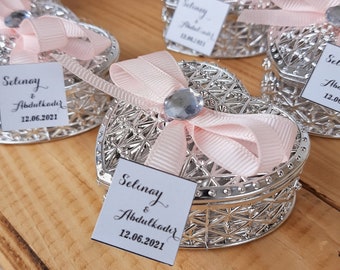 Personalized Heart Shaped Wedding Favors Box,Silver Colored Tiny Special Gifts,Special Bulk İnvitation Favors,Baby Shower Gifts,Wedding gift