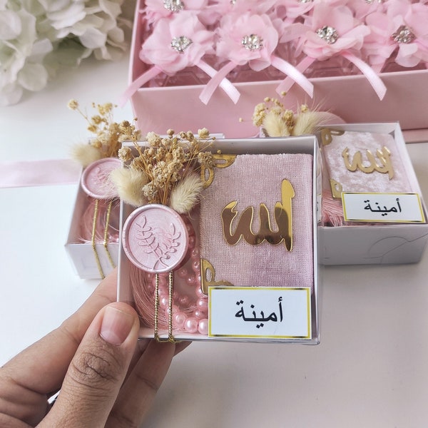 Rustic Baby Showers Party Favors,Islamic Welcome Baby Gifts,Custom Bulk Favors For Guests,Pink Quran Tasbeeh Sets,Wax Seal,Birthday Favors