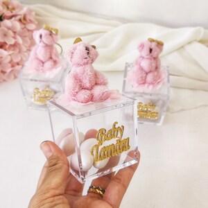 Teddy Bear Baby Showers Favors,Baby Shower Party Favor,Teddy Bear Keychain,Pink Teddy Bear Gifts Box,Baptism Girl Favors,Custom Boxes Favors