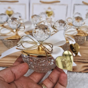 Favores de boda personalizados para invitados, regalo de chocolate Crystal Glass Turkish Delight Bowl, regalos islámicos, favores de lujo, favores de baby showers