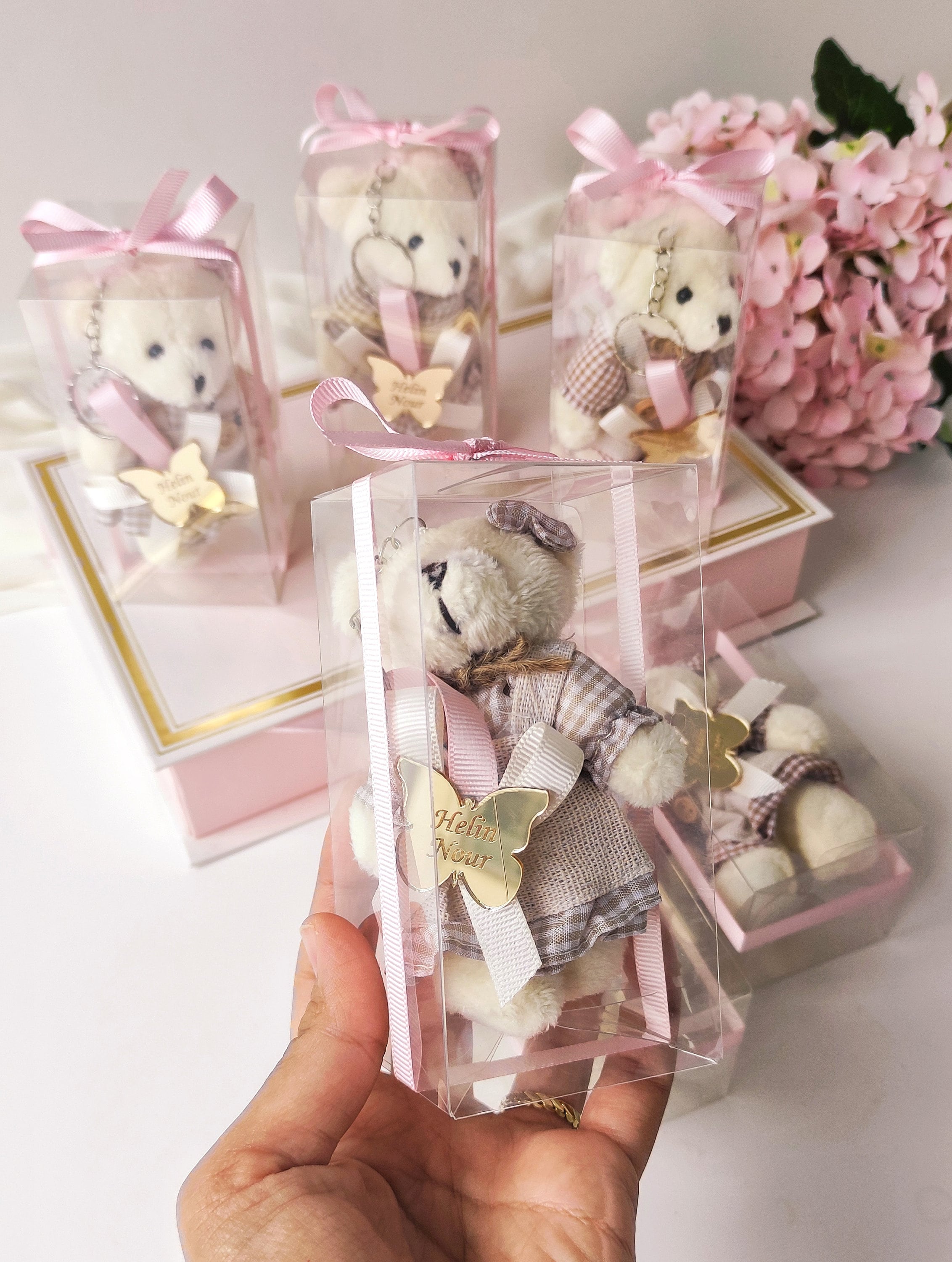 Custom Teddy Bear Keychain, Baby Girl Shower Favors - Etsy