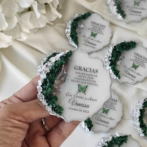 Emerald Green- Silver Quinceanera Butterfly Party Favors,Custom Sweet 16 Gifts, Mis Quince Favors, 16th Birthday Party Favors, Mis 15 Anos