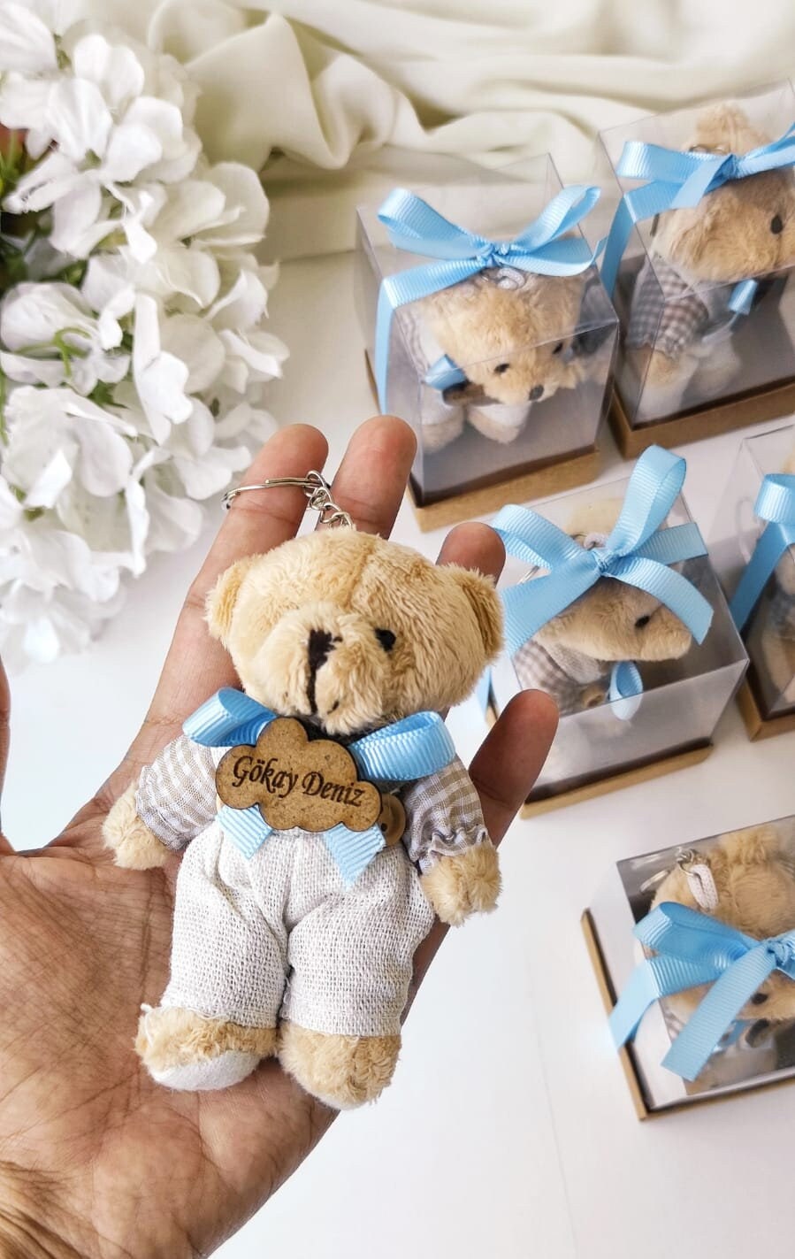 Personalized Plush Teddy Bear Keychain, Baby Shower Favors - Etsy