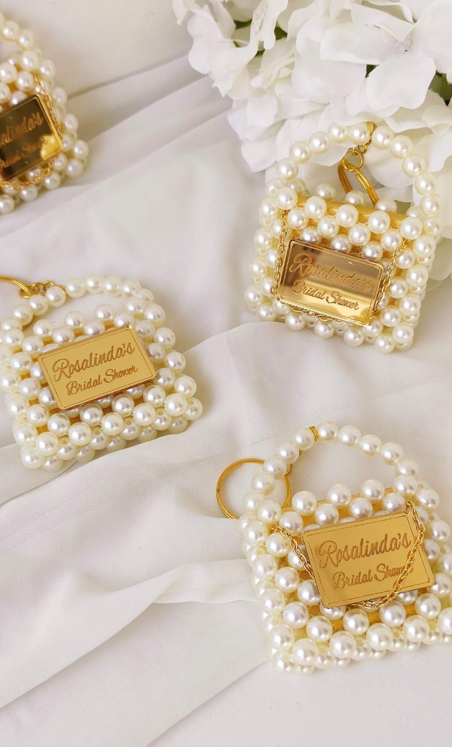 Miniature Bag Keychain With Pearl Design, Bridal Shower Favor, Party Favors for Bridesmaids, Handmade Bag Keychains, Wedding Chocolate Favor