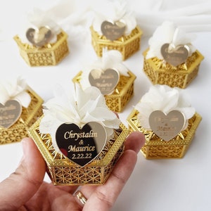 Custom Personalized Henna Wedding Favors,Favors Box,Gold Colored Small Box Favors,Wedding Candy Box,Sweet 16,15th Brithday Favors,Engagement