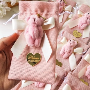 Sacchetti portaconfetti a forma di orsetto, sacchetti per dolcetti, bomboniere per battesimo, regali di compleanno, regali di benvenuto per neonata, sacchetti regalo per baby shower neonata, regali personalizzati a forma di orsetto