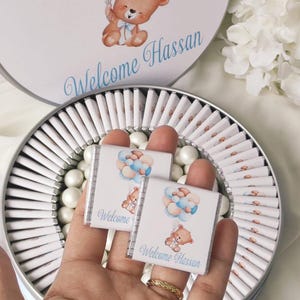 Regali di cioccolato per neonati, bomboniere per battesimo, scatola di cioccolatini personalizzata a tema orsetto palloncino, regali di benvenuto per baby shower, scatola di cioccolatini orsetto di peluche
