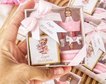 Carousel Baby Shower Favor, Personalized Christening Candle and Chocolate Gift