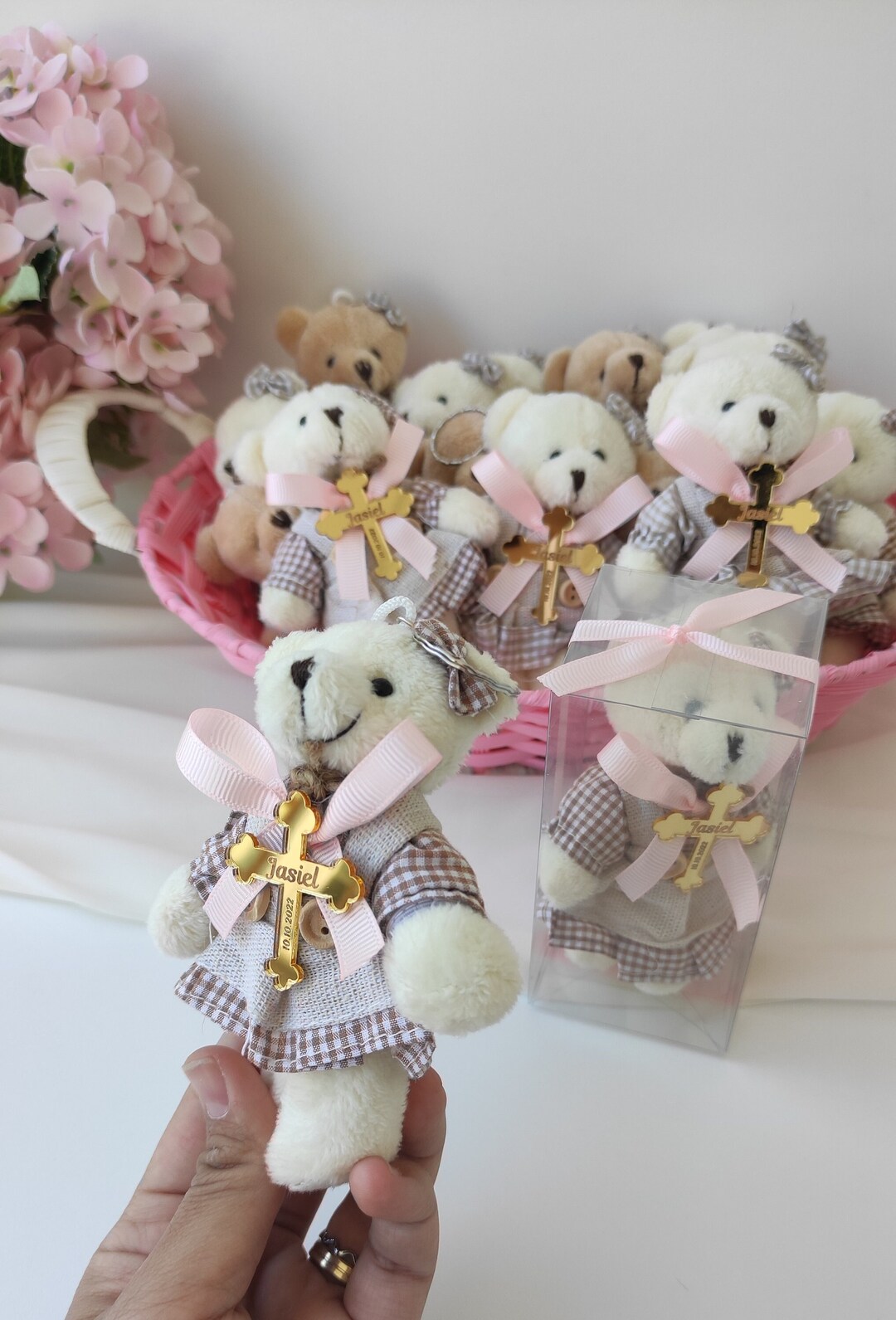 Personalized Plush Teddy Bear Keychain, Baby Shower Baptism Favors - Etsy