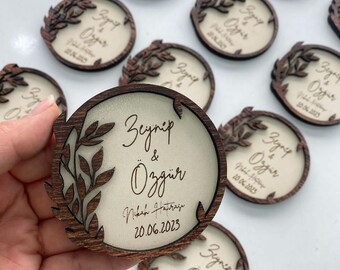 Holz Save the Date Magnet, Hochzeit Magnet, Hochzeit Gefälligkeiten, Boho Hochzeit Geschenk, Kühlschrankmagnet Geschenke, Verlobung Geschenk für Gäste, Holz Geschenke