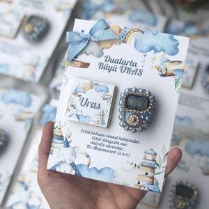 Mawlid digitale tasbeeh gunsten babyjongen, gepersonaliseerde babyshower chocoladekaart, gepersonaliseerde Dhikr teller parel gebed gunsten, moslim gunst