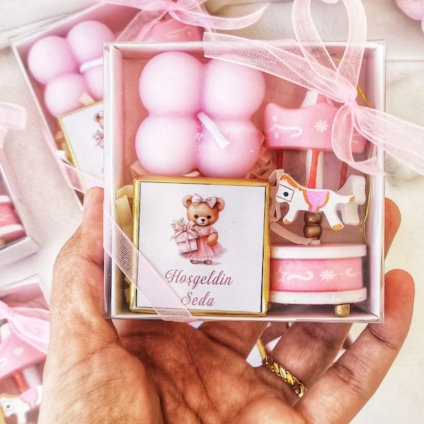 Carrousel Concept, Cadeaux pour baby shower, Cadeaux pour bougie de baptême, Cadeau pour invité, Boîte de chocolats pour nouveau-né, Cadeaux pour bébé douche