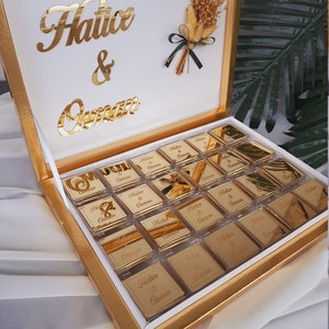 Gepersonaliseerde chocoladegunst, welkomstbabychocolade, bruiloftchocolade, chocoladegeschenk, acryl gespiegelde dooschocolade, verlovingschocoladedoos
