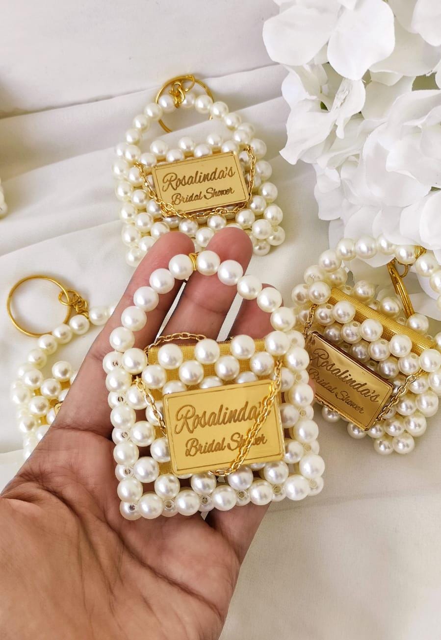 Miniature Bag Keychain With Pearl Design, Bridal Shower Favor, Party Favors for Bridesmaids, Handmade Bag Keychains, Wedding Chocolate Favor