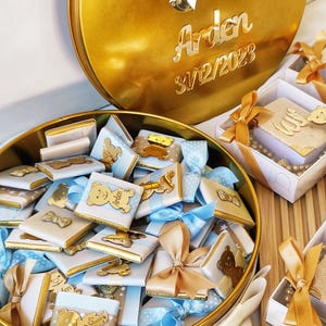 Personalized Teddy Bear Chocolate Box, Baby Shower Chocolate Favors, Offering Chocolate to Guests, Baby Boy Favors, Baptism Chocolate Favor,