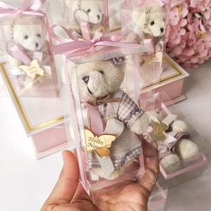 Porte-clés Teddy Bear personnalisé dans la boîte, cadeaux de bienvenue pour les filles, cadeau de fête d’anniversaire de l’ours en peluche, cadeau personnalisé de douche de bébé fille, faveurs de baptême