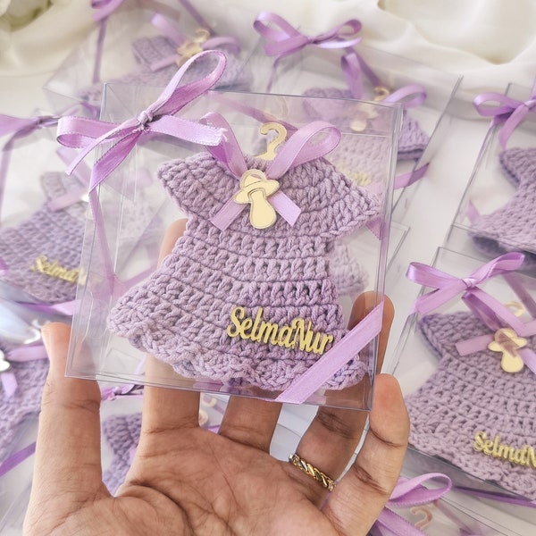 Baby Girl Gifts,Birthday Party Magnet,Lilac Birthday Party Decor,Miniature Crochet Dress Gifts,Special Magnet,Newborn Gifts,Baptism Favors