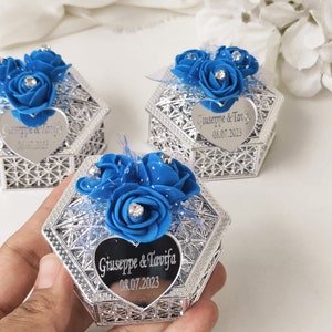 Boîte de bonbons bleu royal, boîte de chocolat en plastique de couleur Sİlver, faveurs de mariage bleu royal, boîte de bonbons Sweet 16, boîte-cadeau Mis 15 anos, faveur pour les invités