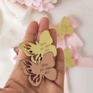 Personalized Butterfly Acrylic Mirror Tag, Custom Butterfly Name Tag, Birthday Pary Gift Tag, Baby Shower Tag, Mis Quince Favor Tag