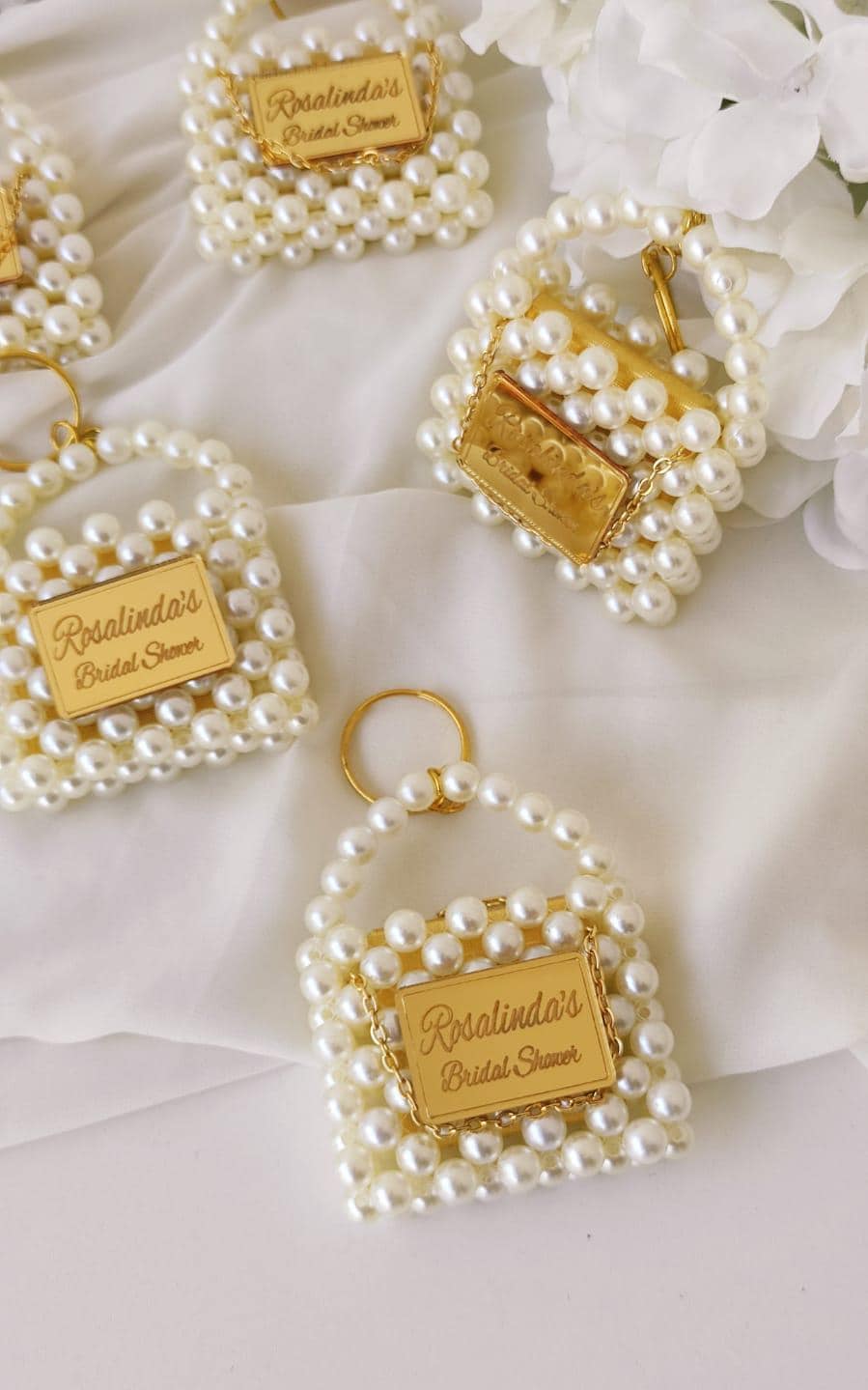 Miniature Bag Keychain With Pearl Design, Bridal Shower Favor, Party Favors for Bridesmaids, Handmade Bag Keychains, Wedding Chocolate Favor