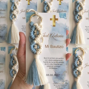 Presente personalizado Mi Bautizo, presentes para bebês, lembrança de primeira comunhão, chaveiro de macramê, festa de chá de bebê de boas-vindas, cartão de presente elegante de batismo