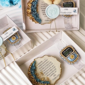 Bomboniera con magnete epossidico Ayatul Kursi e tasbeeh digitale, bomboniere per baby shower islamico, regalo di benvenuto per neonati, aqiqah, bomboniera Ameen, scatola per bomboniere per neonati