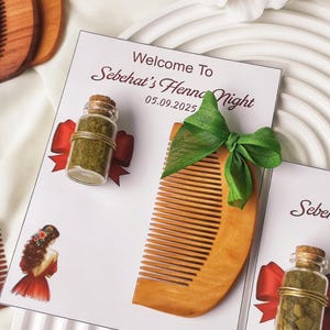 Cadeaus voor hennanacht, gunsten voor hennabuisfles voor gasten, hennanacht gunst, houten kam cadeau, gunsten bruidsmeisje, aangepaste henna huwelijksgunsten