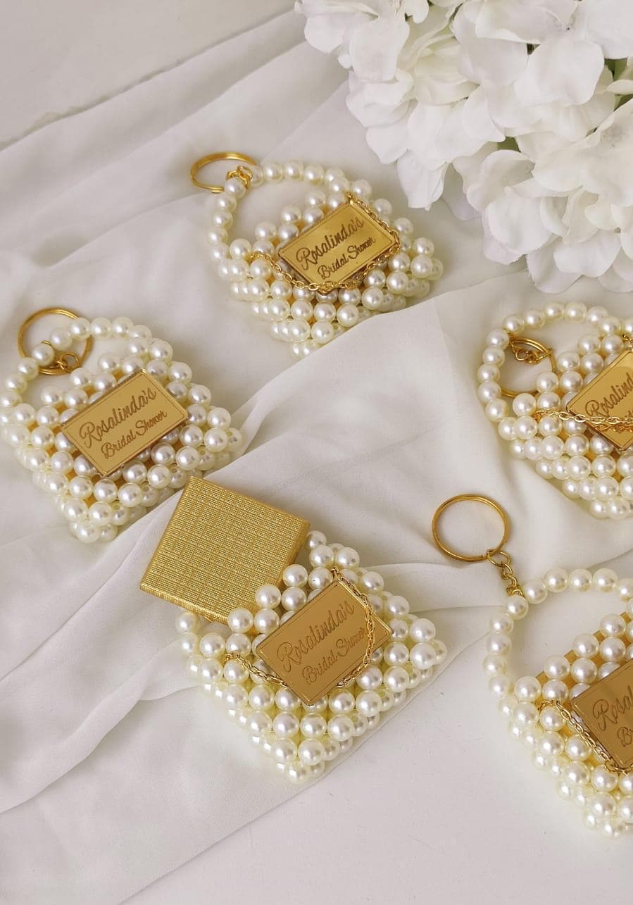 Miniature Bag Keychain With Pearl Design, Bridal Shower Favor, Party Favors for Bridesmaids, Handmade Bag Keychains, Wedding Chocolate Favor