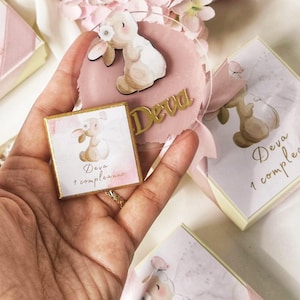 Idee regalo con il concetto di coniglio, bomboniere di cioccolato per baby shower, bomboniere per feste di compleanno a forma di coniglio, magneti personalizzati, bomboniere per baby shower a forma di coniglio, battesimo