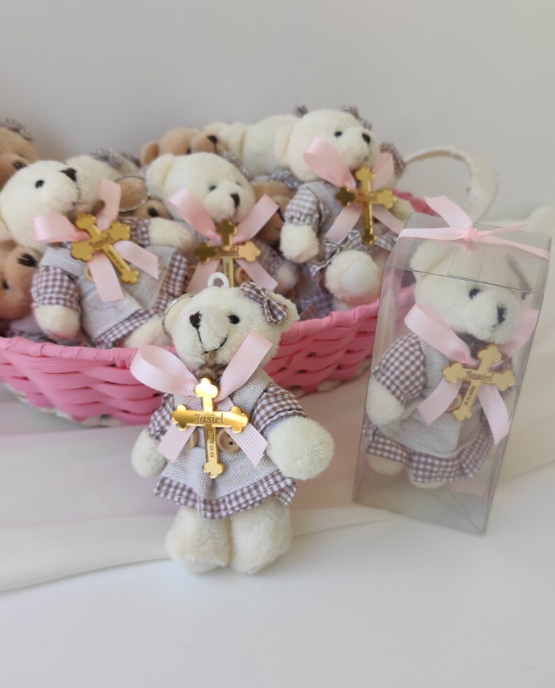 Personalized Plush Teddy Bear Keychain, Baby Shower Baptism Favors - Etsy