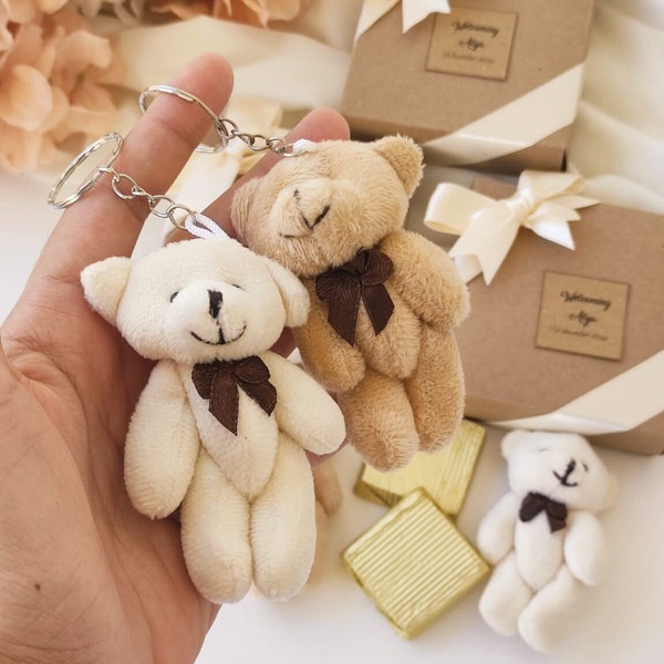 Custom Plush Teddy Bear Keychain,Baptism Favors, We Can Bearly Wait,Baby Chocolate Box,Guest Treats, Baby Shower Gifts,Thank you Beary Much
