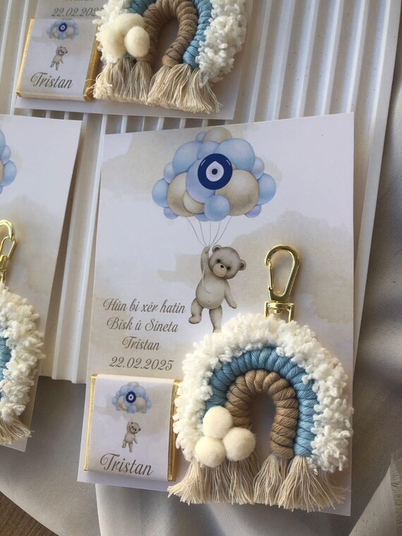 Personalized Macrame Keychain & Wooden Comb, Baby Shower Favors - Etsy