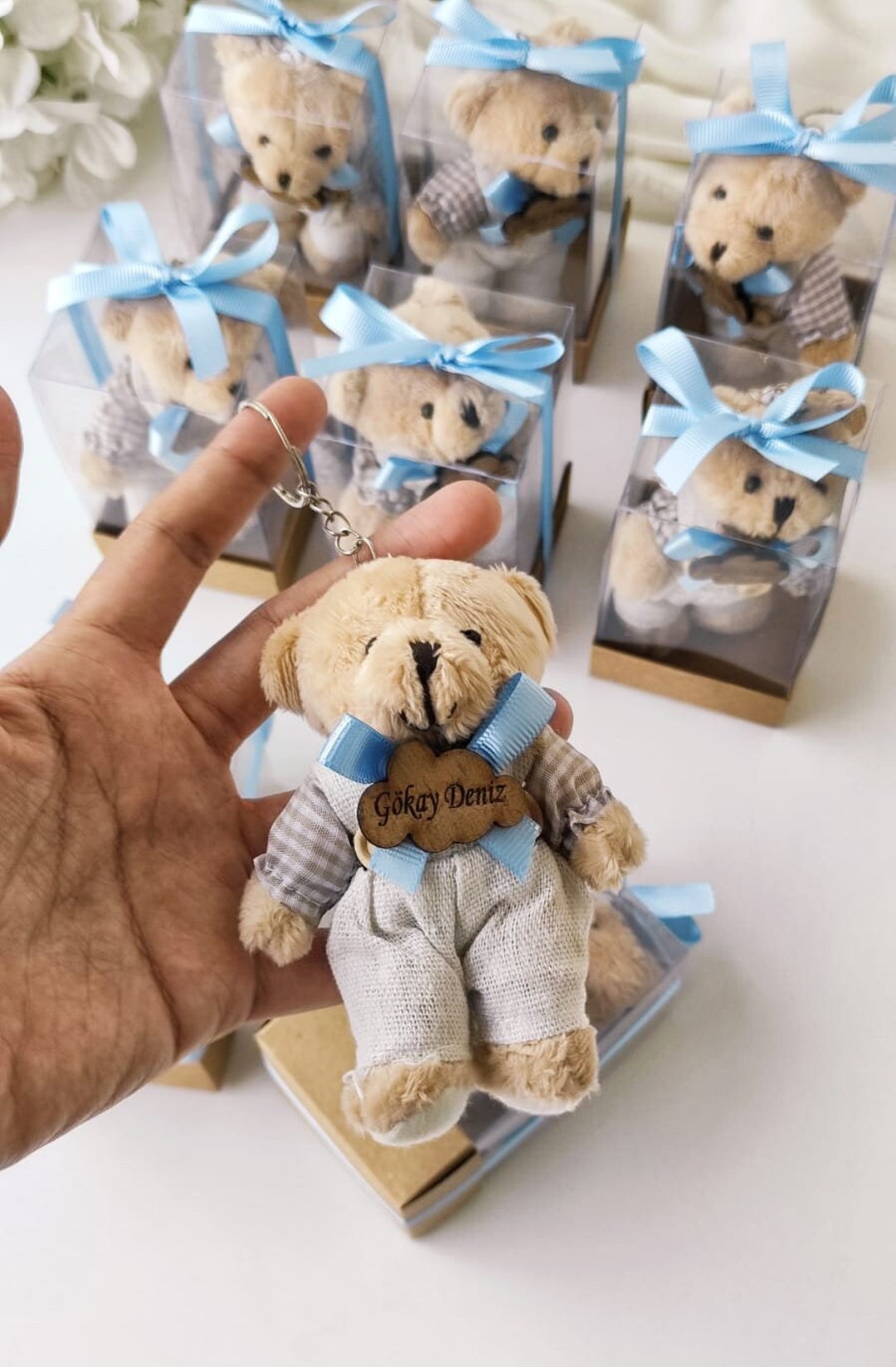 Custom Plush Teddy Bear Keychain, Personalized Teddy Bear Baby Shower