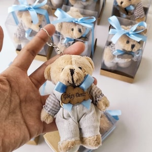 Custom Plush Teddy Bear Keychain, Personalized Teddy Bear Baby Shower Favors, Brown Teddy Bear Gift,  Thank You Beary Much, Baptism Favors