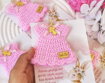 Handmade Crochet Baby Dress Magnet, Personalized Baby Shower Favor