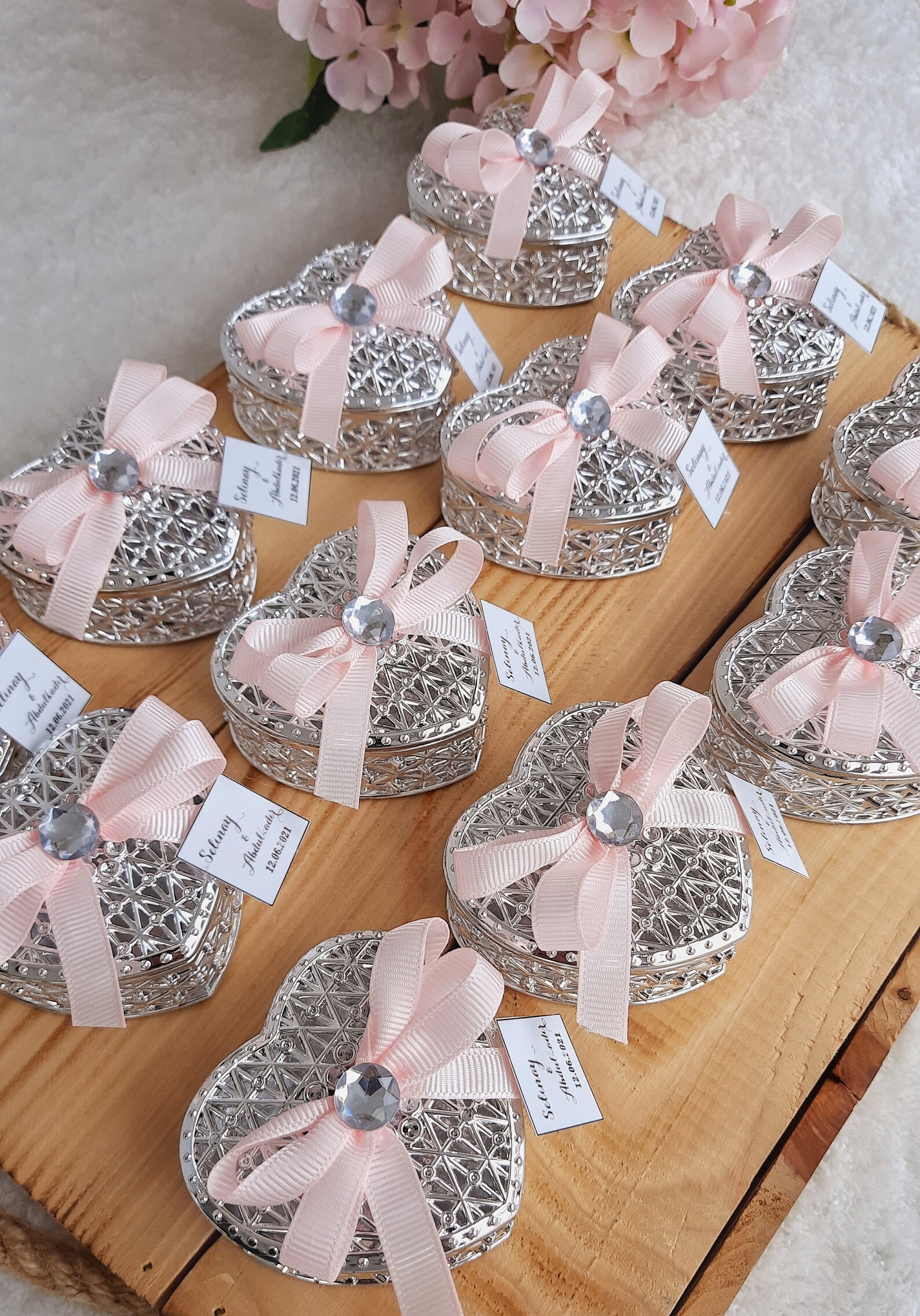 Personalized Heart Shaped Wedding Favors Boxsilver Colored Etsy