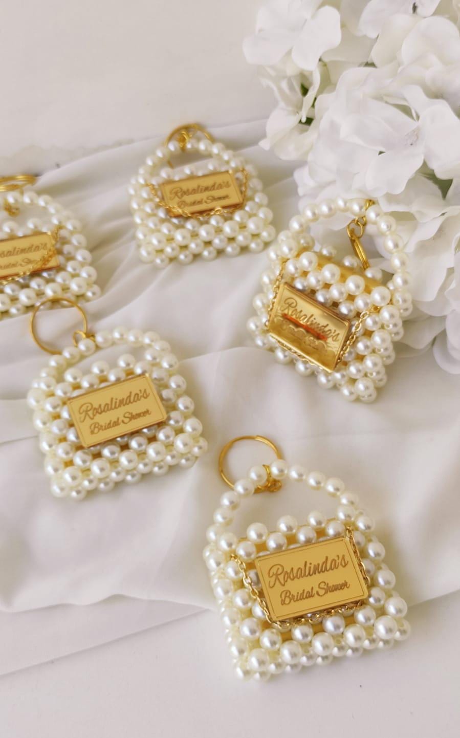Miniature Bag Keychain With Pearl Design, Bridal Shower Favor, Party Favors for Bridesmaids, Handmade Bag Keychains, Wedding Chocolate Favor