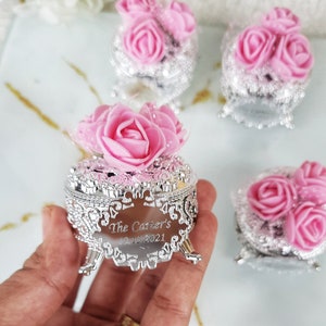 Boîtes de bonbons de mariage personnalisées, Boîtes de bonbons, Petites boîtes en plastique de couleur argentée, Cadeaux de fiançailles, Cadeaux d'invitation en gros, Cadeaux personnalisés, Nikkah