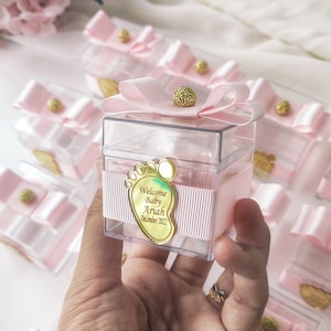 Baby Shower Candy Box,Cadeaux personnalisés,Drage Box,Boîtes à bonbons personnalisées,Boîte à chocolat en plastique,Accueil de bienvenue pour bébé,Boîte à friandises carrée,