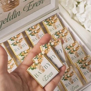 Scatola di cioccolatini per baby shower, bomboniera per orsacchiotto, bomboniere di cioccolatini per neonati, regalo di cioccolatini personalizzato, scatola di cioccolatini, cioccolatini di compleanno